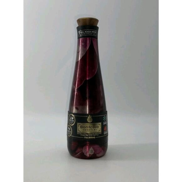 Tal Floral Bordeaux Stainless Steel 17 Ounce Water Bottle with Acacia Wood Lid - Picture 1 of 8